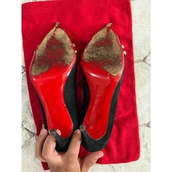 Christian Louboutin Pumps Stiletto Pointed Toe Pump Black Gold 38.5 - Picture 8 of 12